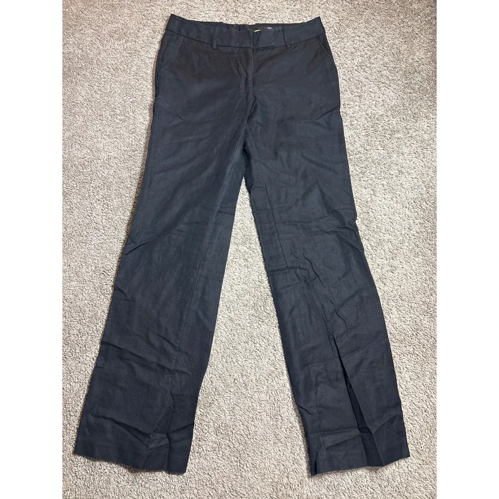 H&M Black Linen Blend Straight Leg Trousers Pants Womens Size 6